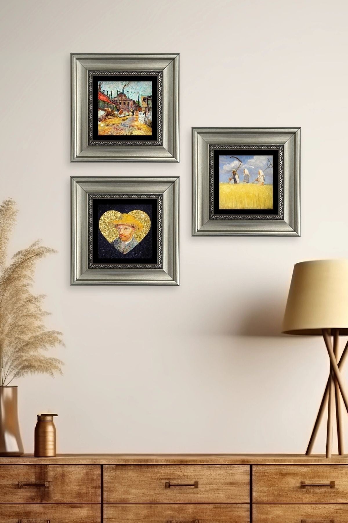 Van Gogh 3 lü Set Çerçeveli Taş Tablo 20 cm