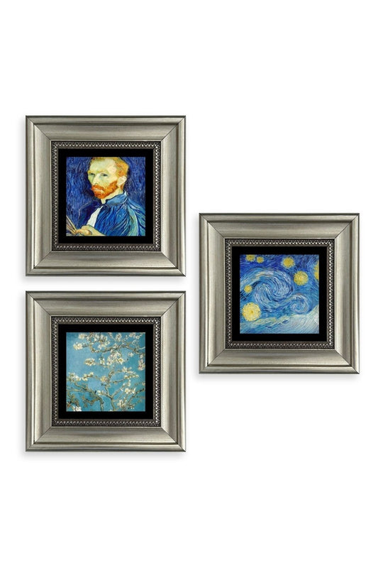 Van Gogh 3 lü Set Çerçeveli Taş Tablo 20 cm