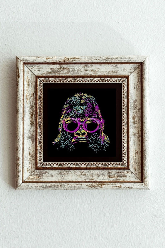 Soyut Çalışma Renkli Goril Çerçeveli Taş Tablo , Çerçeveli Taş Duvar Dekoru-enkcrcvtbl-00096 20 cm