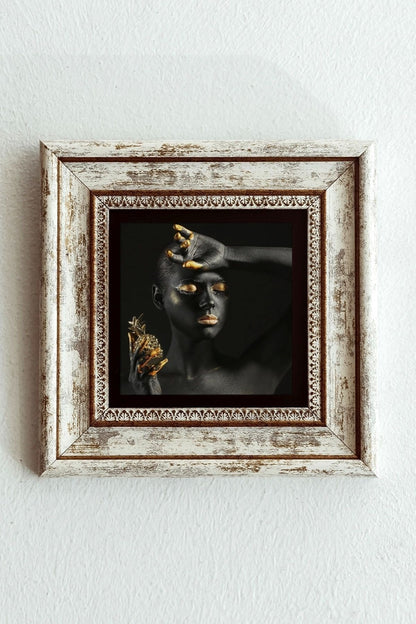 Afrikalı Kadın Çerçeveli Taş Tablo , Çerçeveli Taş Duvar Dekoru-enkcrcvtbl-00108 20 cm
