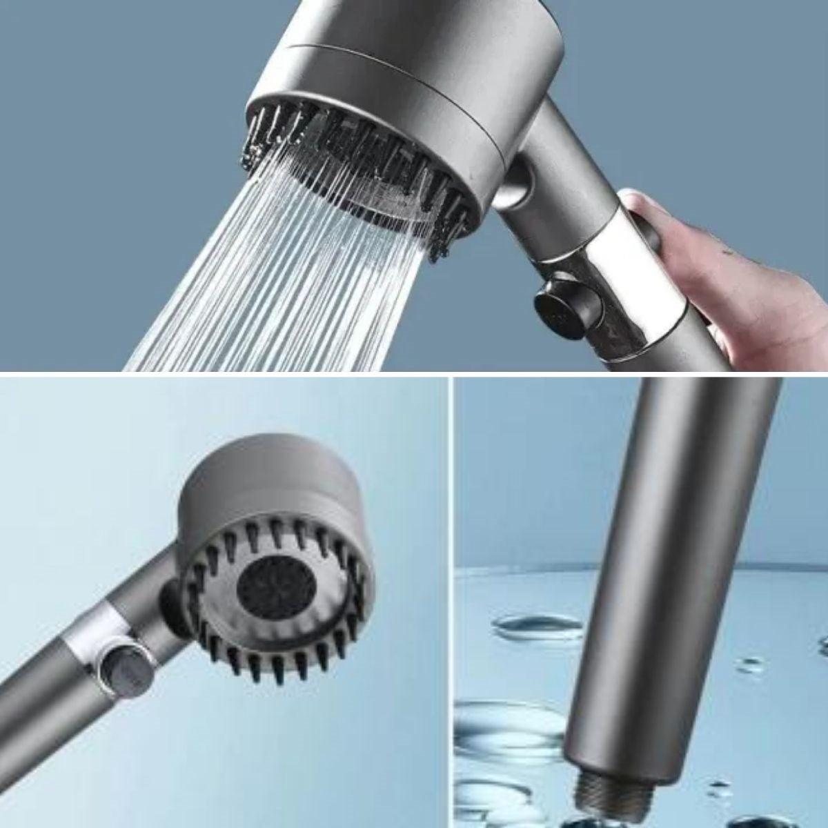 BUFFER® 3 Kademeli Turbo Basınçlı Masaj Başlıklı Silikon Fırçalı Duş Başlığı – Yüksek Basınçlı Su Tasarruflu Duş Başlığı