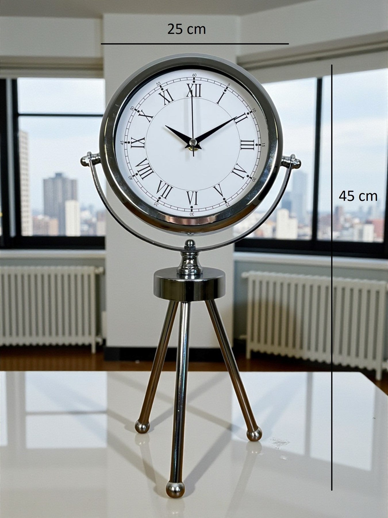 Zentime Krom Şık Üç Ayaklı Masa Saati