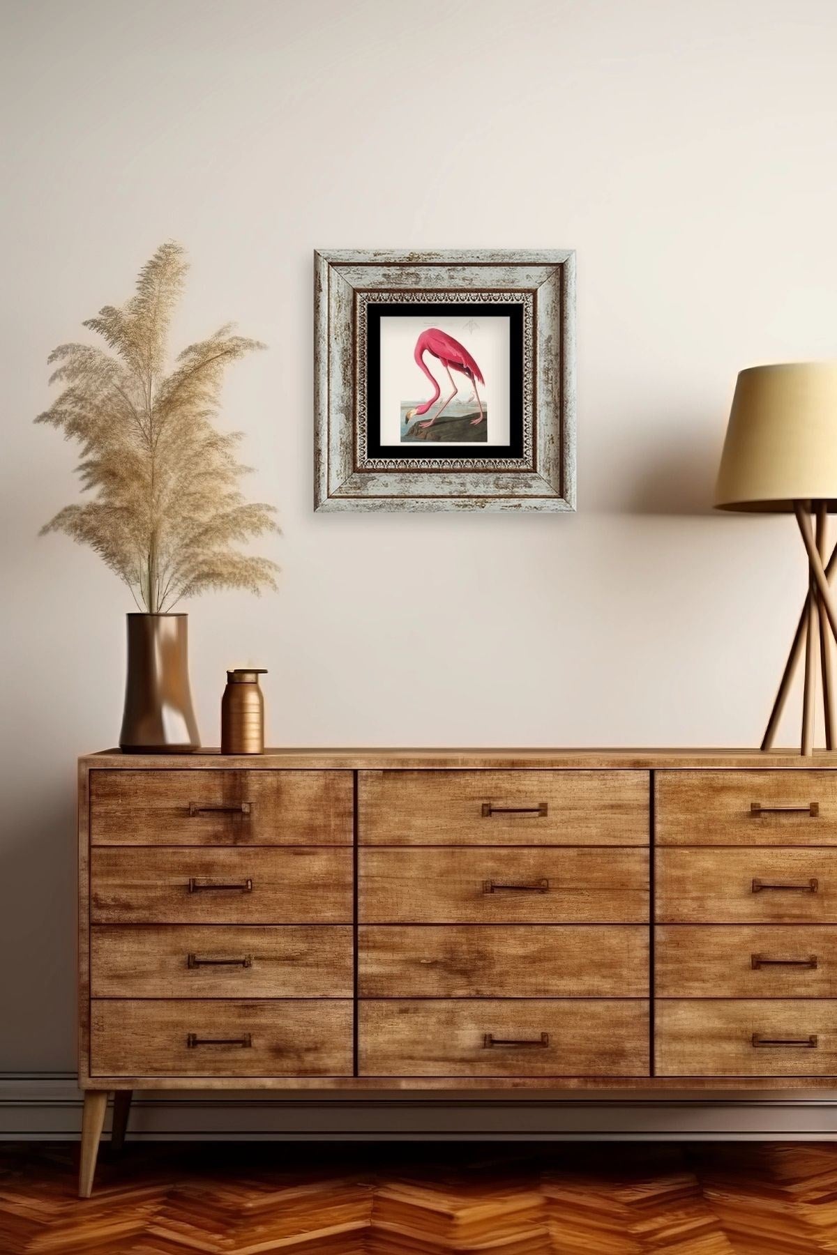 Flamingo Çerçeveli Taş Tablo 20 cm