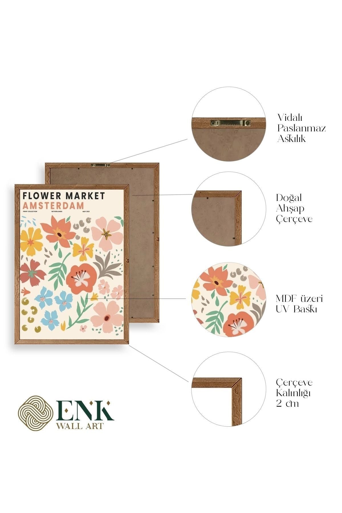 Çiçek Pazarı Ahşap Çerçeveli Tablo 30 x 42