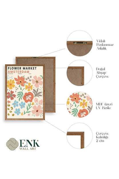 Çiçek Pazarı Ahşap Çerçeveli Tablo 30 x 42