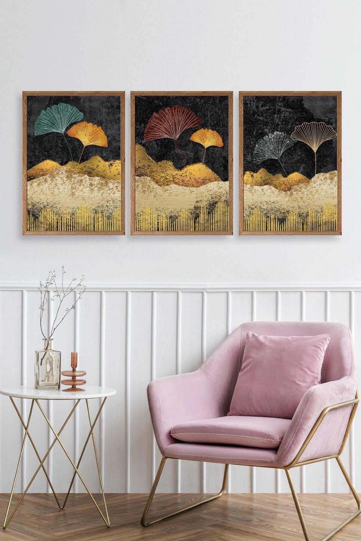 Manzara Üçlü Ahşap Çerçeveli Tablo 30 x 42