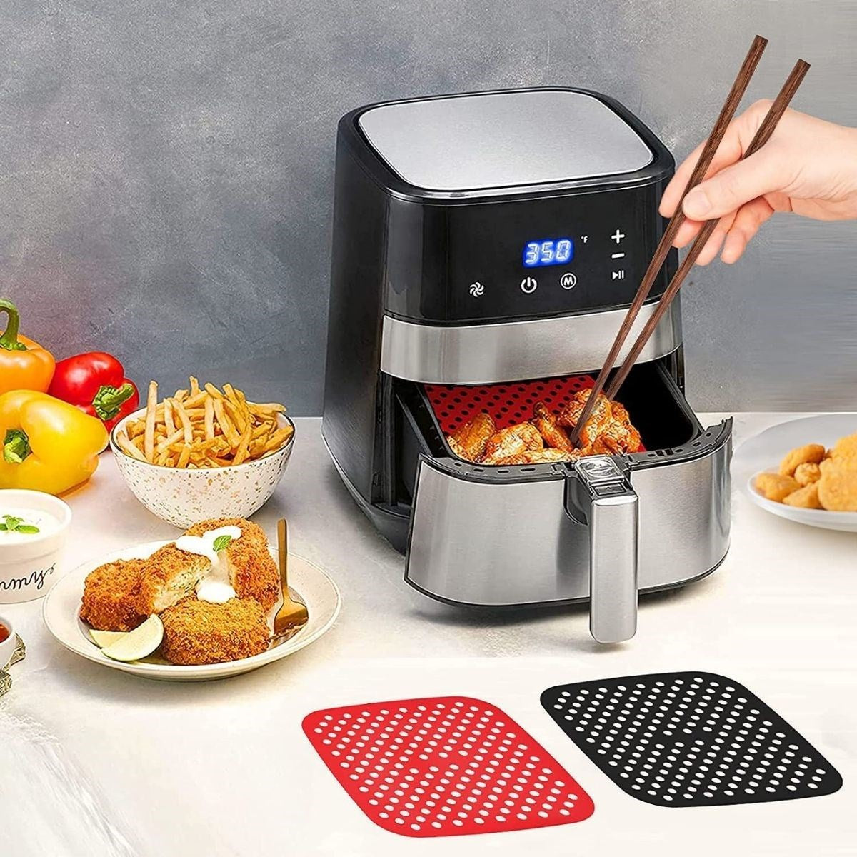 BUFFER® Siyah Isıya Dayanıklı Yıkanılabilir Silikon Fırın Ve Airfryer Kare Model Pişirme Matı 21,5 Cm