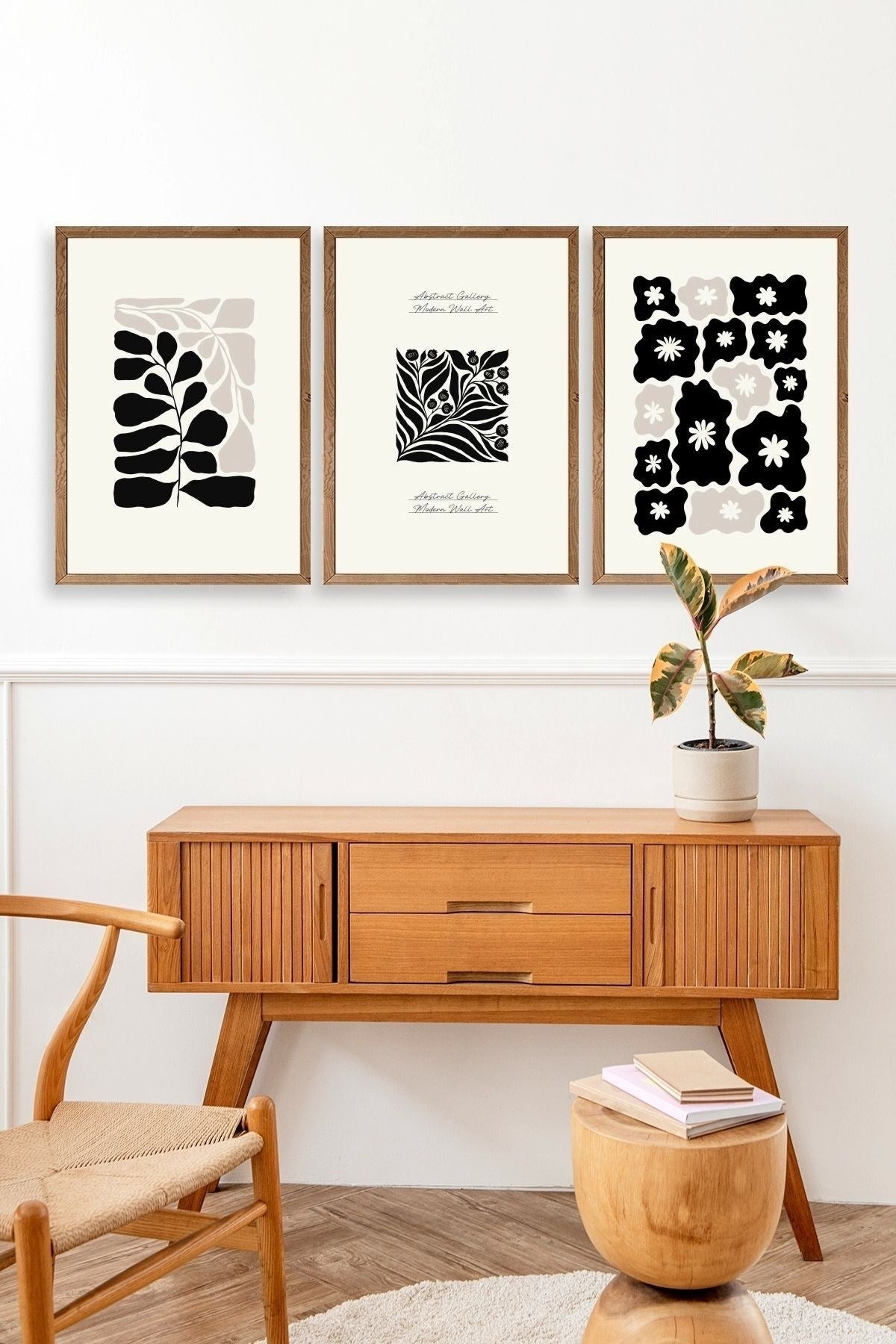 Modern Üçlü Ahşap Çerçeveli Tablo 50 x 70