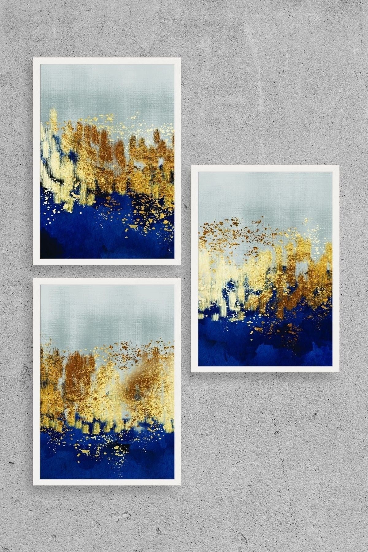 Soyut Üçlü Ahşap Çerçeveli Tablo 23 x 30