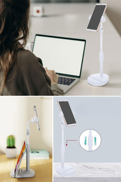 BUFFER® Masa Üstü Tablet ve Telefon Tutucu Plastik Aparat Beyaz Telefon Standı