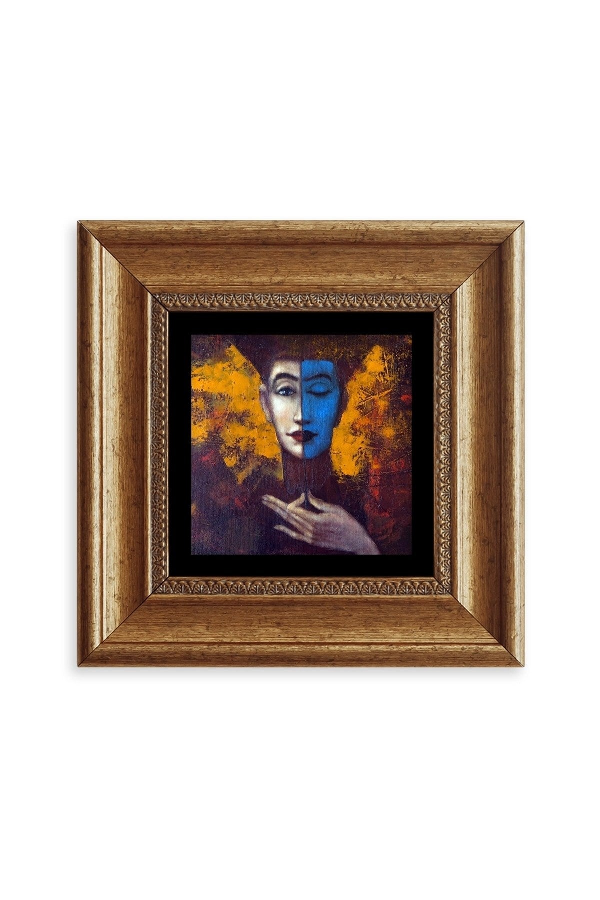 İki Ruh Hali Kadın Çerçeveli Taş Tablo 20 cm