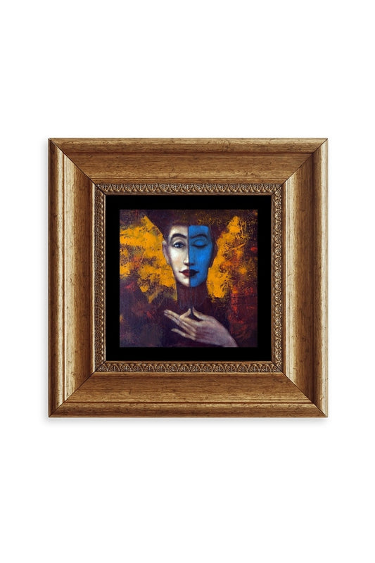 İki Ruh Hali Kadın Çerçeveli Taş Tablo 20 cm