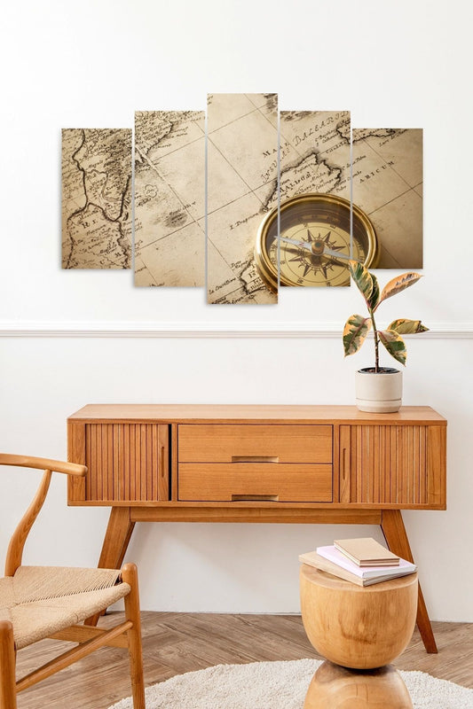 Pusula ve Harita 5 Parçalı Mdf Tablo 60 x 100