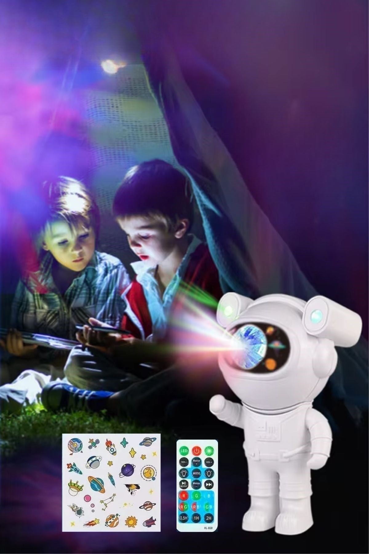 BUFFER® Stickerlı ,Kumandalı ASTRONOT Model Gece Lambası