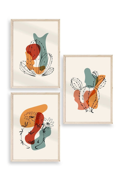 Düşündüren Şekiller Üçlü Ahşap Çerçeveli Tablo 17 x 23