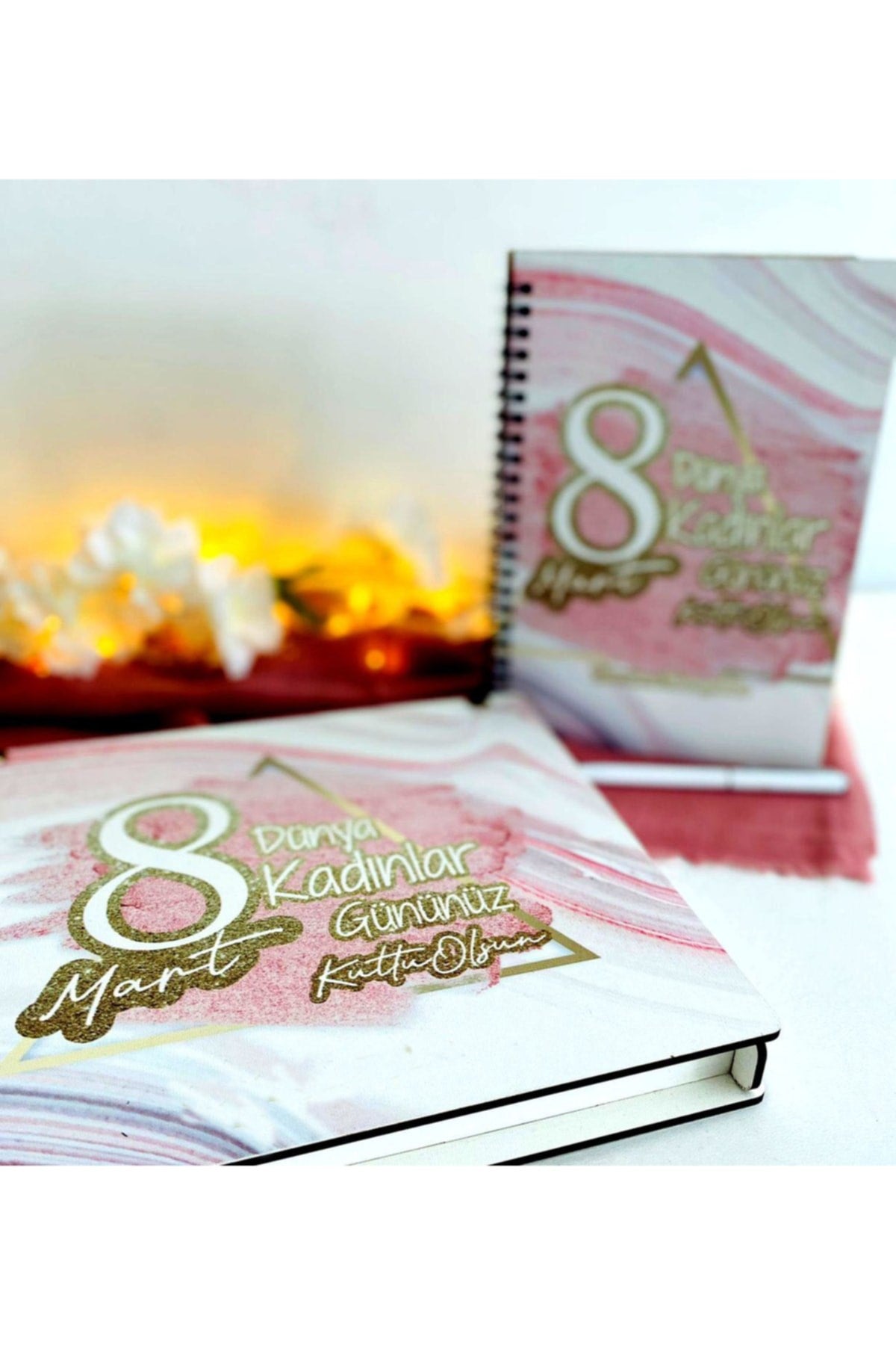 Kadınlar Günü Ahşap Kutulu Ahşap Defter Kalem Seti - Pmbe2