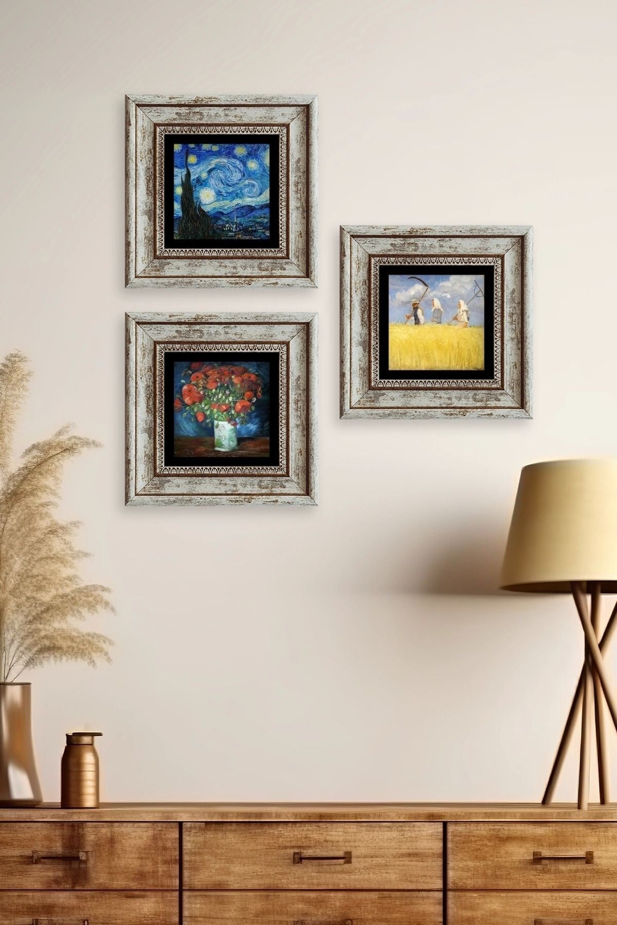 Van Gogh 3 lü Set Çerçeveli Taş Tablo 20 cm