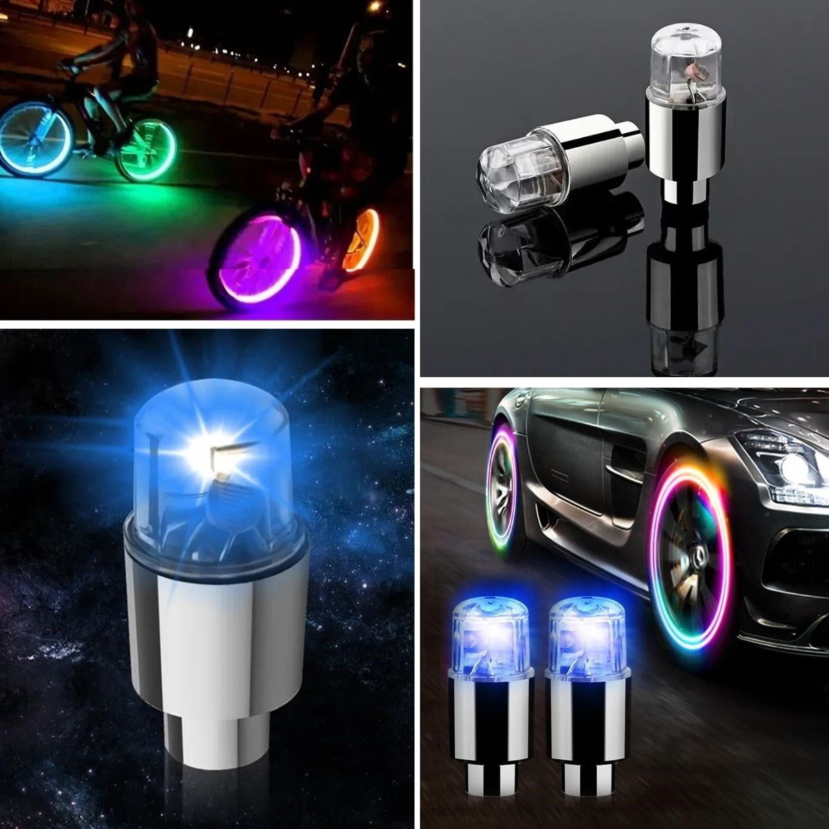 BUFFER® Araç ve Bisiklet İçin 2’li Mavi LED Hava Valfi Işık Kapakları–Gece Parlayan Lastik Lambası Sibop Kapağı