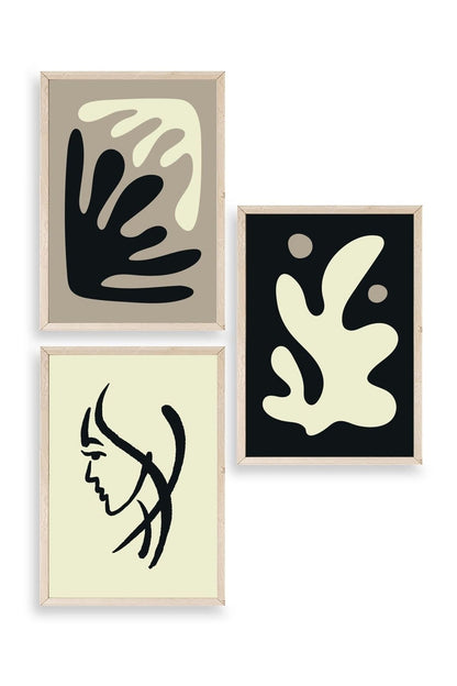 Soyut Üçlü Ahşap Çerçeveli Tablo 50 x 70