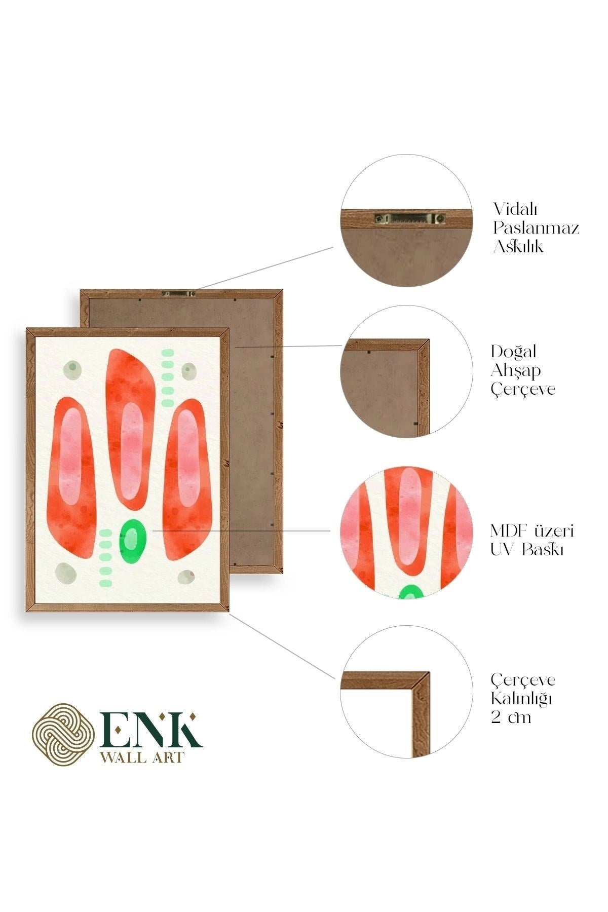 Düşündüren Şekiller Üçlü Ahşap Çerçeveli Tablo 50 x 70