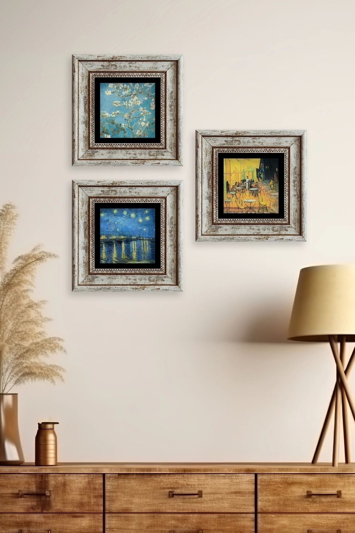 Van Gogh 3 lü Set Çerçeveli Taş Tablo 20 cm
