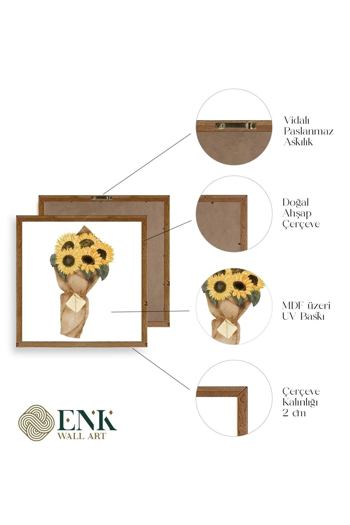 Çiçek Ahşap Çerçeveli Tablo 50 x 50