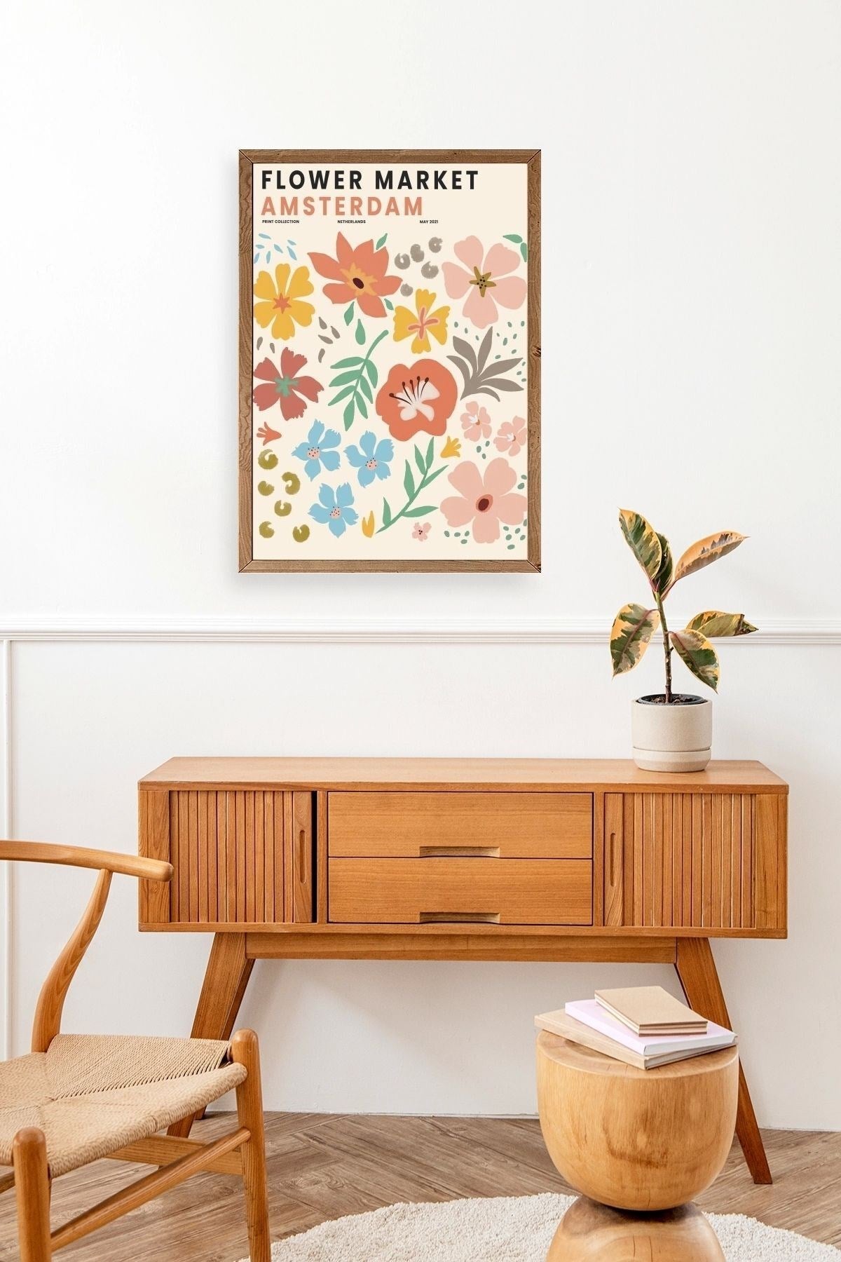 Çiçek Pazarı Ahşap Çerçeveli Tablo 17 x 23