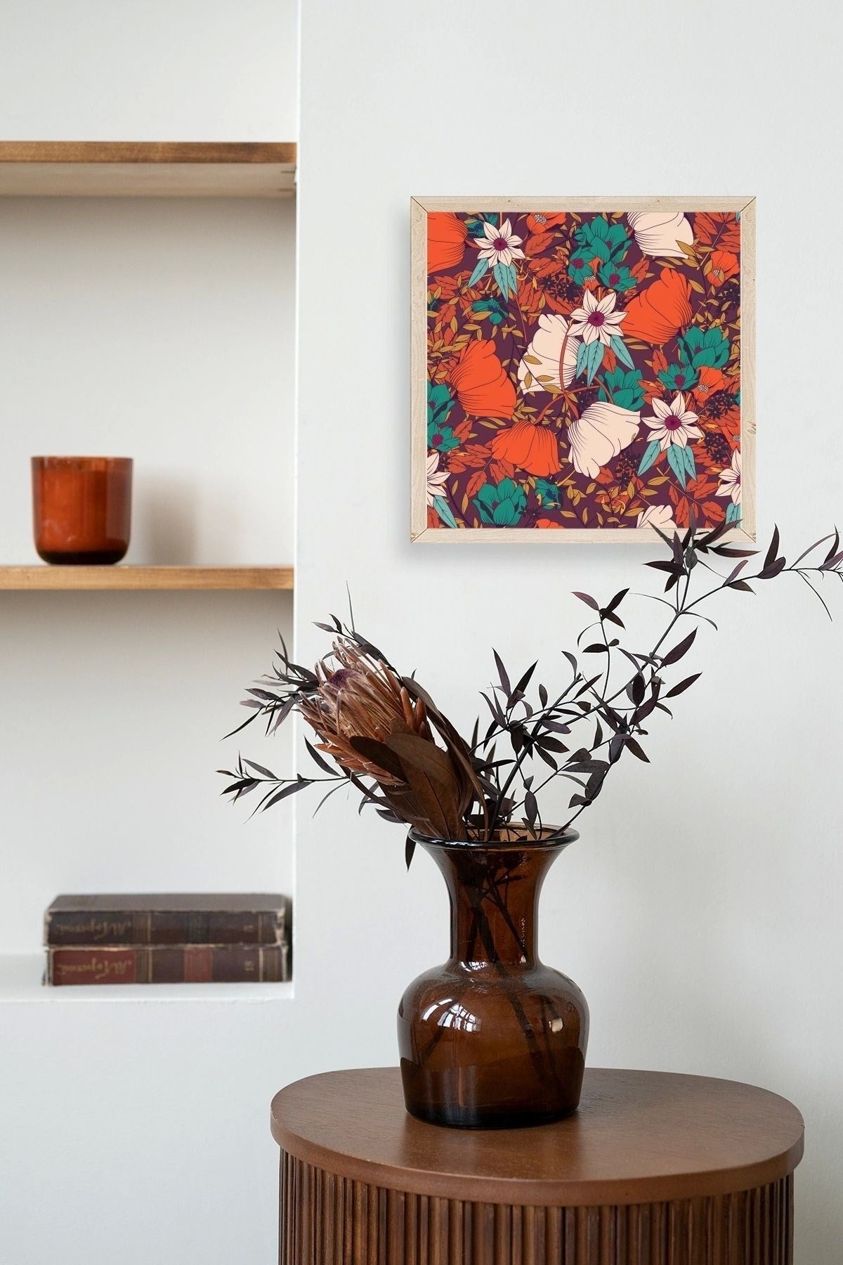 Çiçek Ahşap Çerçeveli Tablo 50 x 50