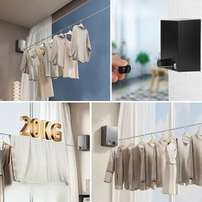 BUFFER® Teleskopik Çamaşır Kurutma Askısı, Pratik Geri Çekilebilir Çamaşır İpi