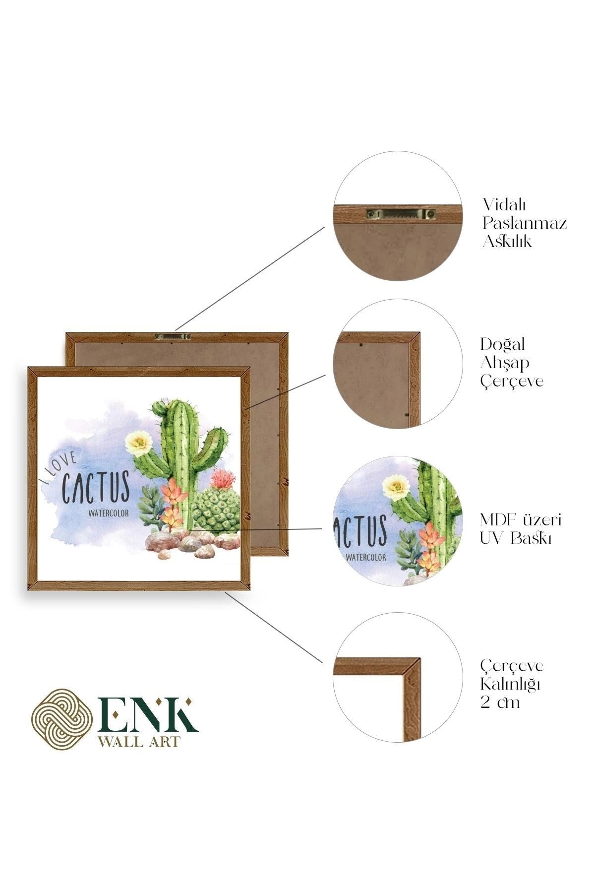 Kaktüs Ahşap Çerçeveli Tablo 50 x 50