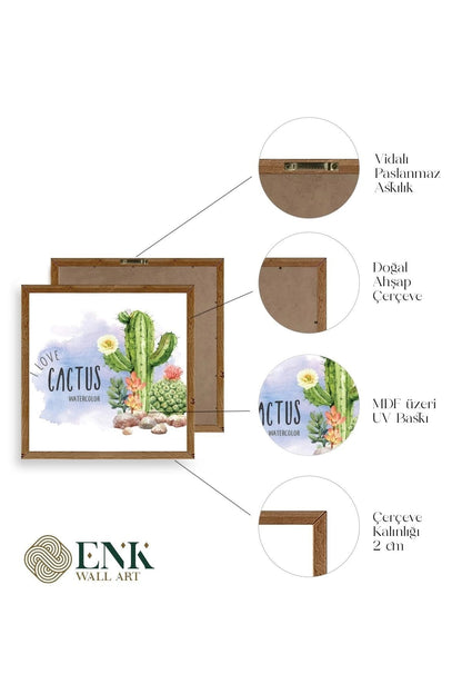 Kaktüs Ahşap Çerçeveli Tablo 50 x 50