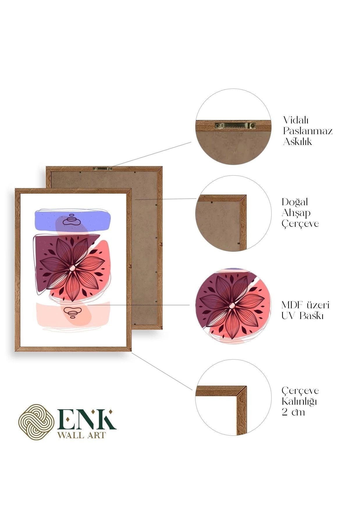 Çiçek Desenli Üçlü Ahşap Çerçeveli Tablo 50 x 70