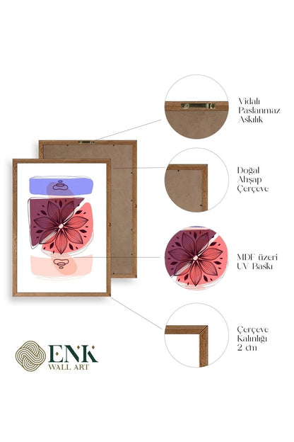 Çiçek Desenli Üçlü Ahşap Çerçeveli Tablo 50 x 70