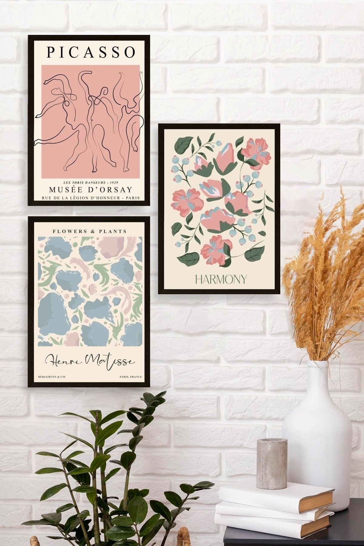 Ünlü Tablolar Üçlü Ahşap Çerçeveli Tablo 40 x 60