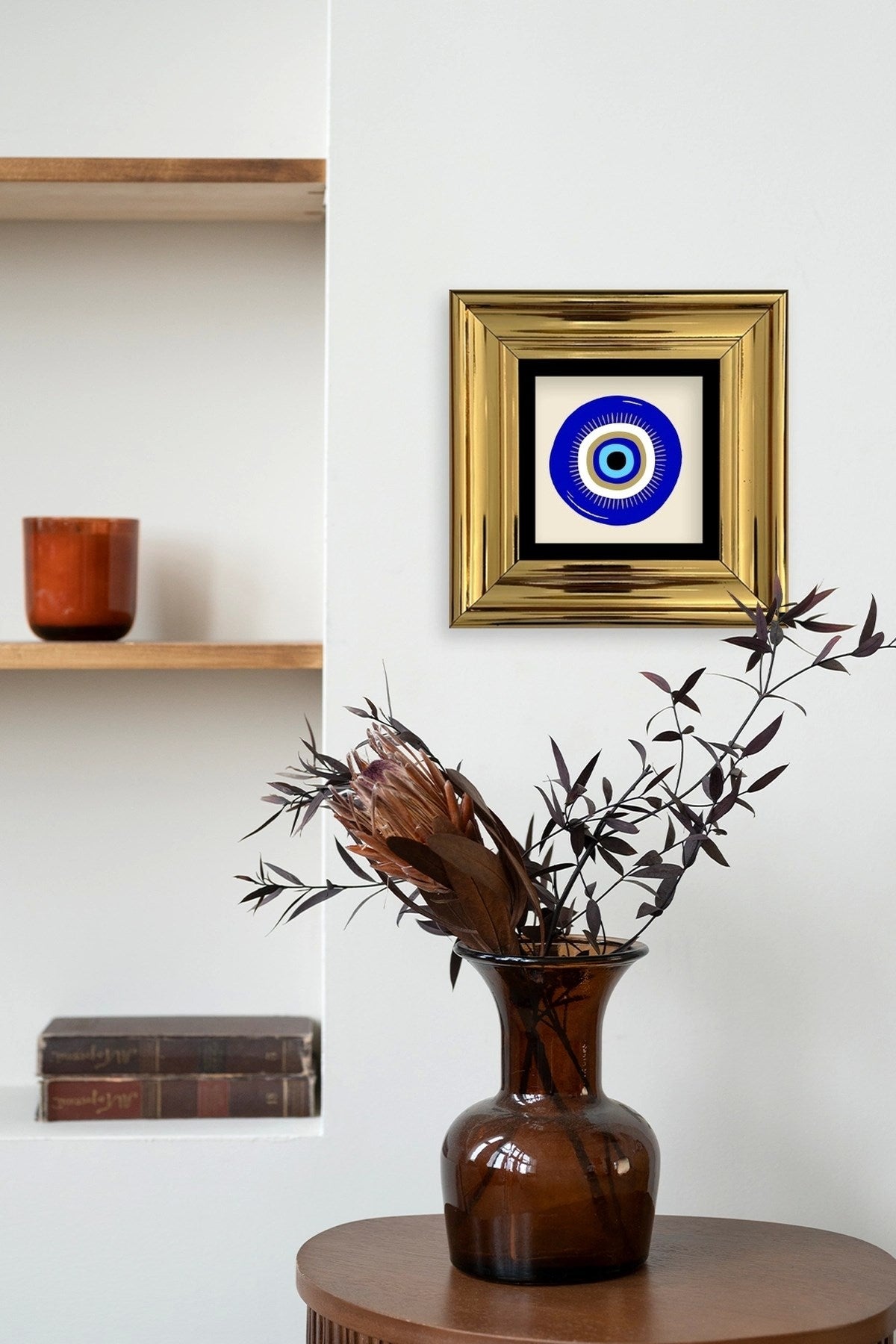 Nazar Boncuğu Çerçeveli Taş Tablo 30 x 30