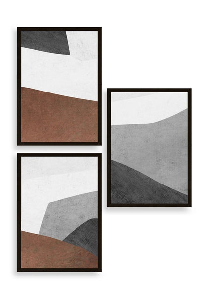 Soyut Üçlü Ahşap Çerçeveli Tablo 23 x 30