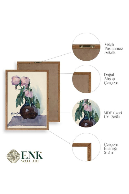 Vazodaki Çiçekler Üçlü Ahşap Çerçeveli Tablo 50 x 70