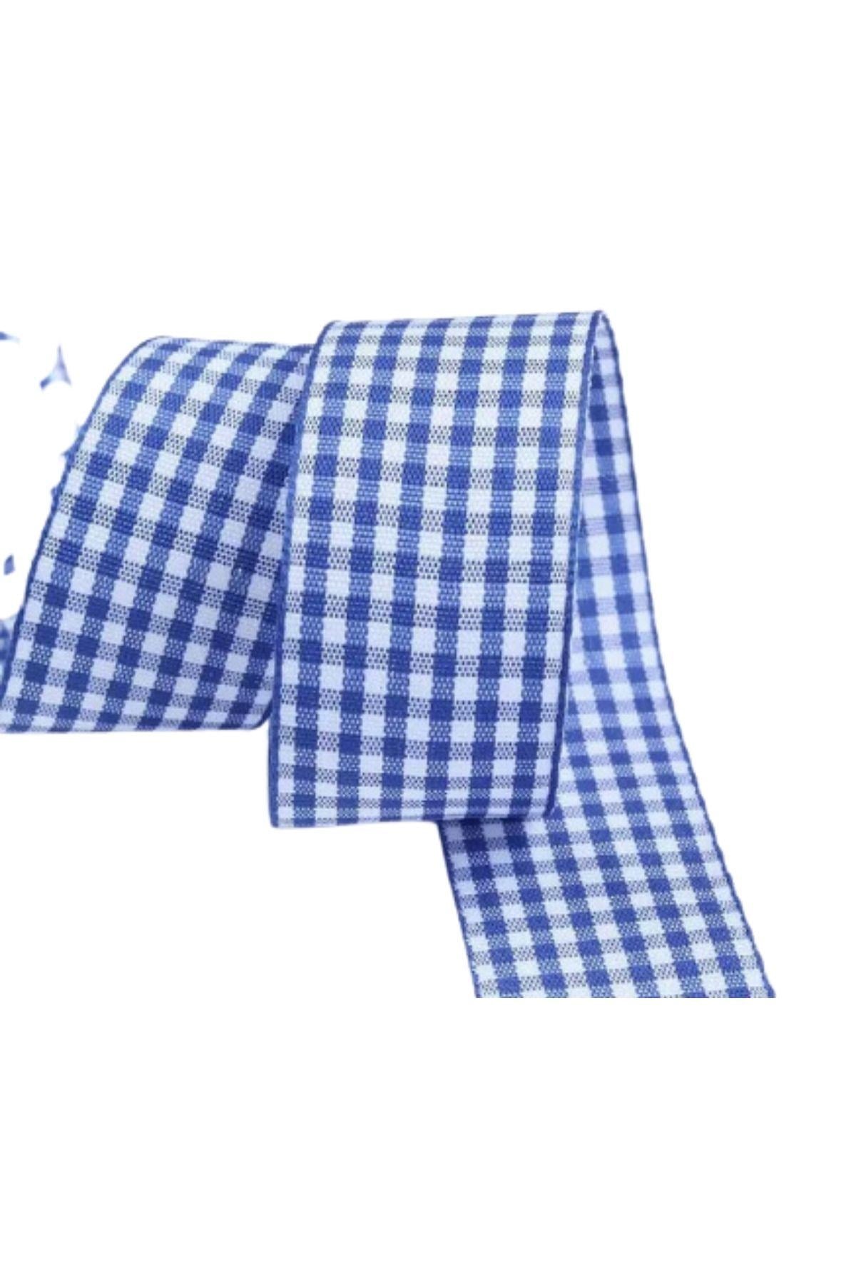 Tafta Ekoseli Kurdele 25 mm İndigo 2 Metre