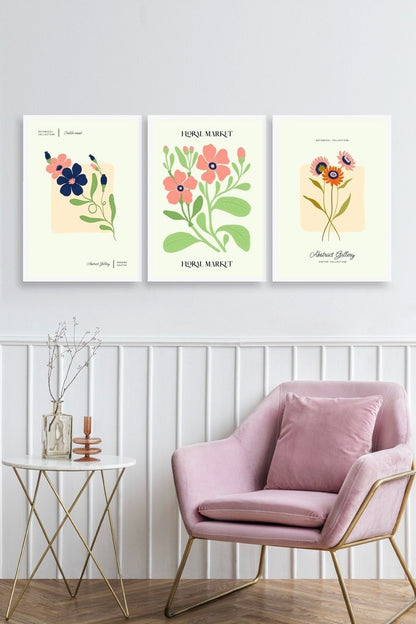 Flower Market Üçlü Ahşap Çerçeveli Tablo 40 x 60