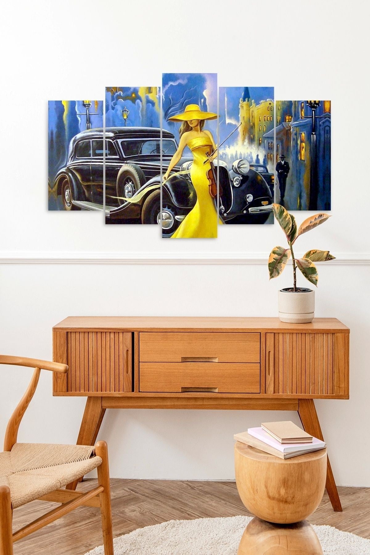 Kadın ve Araba 5 Parçalı Mdf Tablo 60 x 100