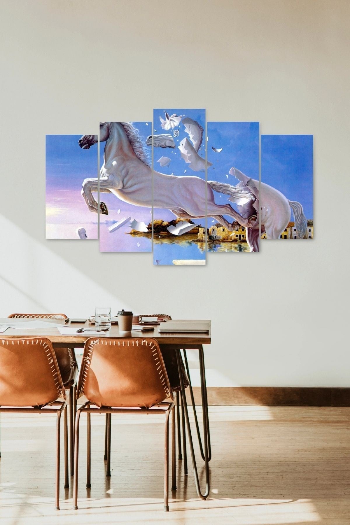 Beyaz Atlar 5 Parçalı Mdf Tablo 60 x 100
