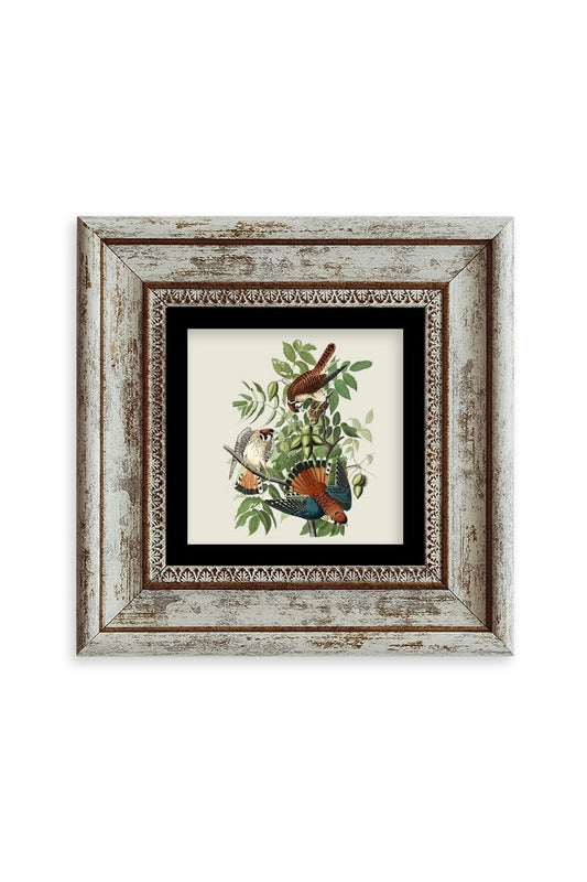 Kuş ve Yapraklar Çerçeveli Taş Tablo 20 cm