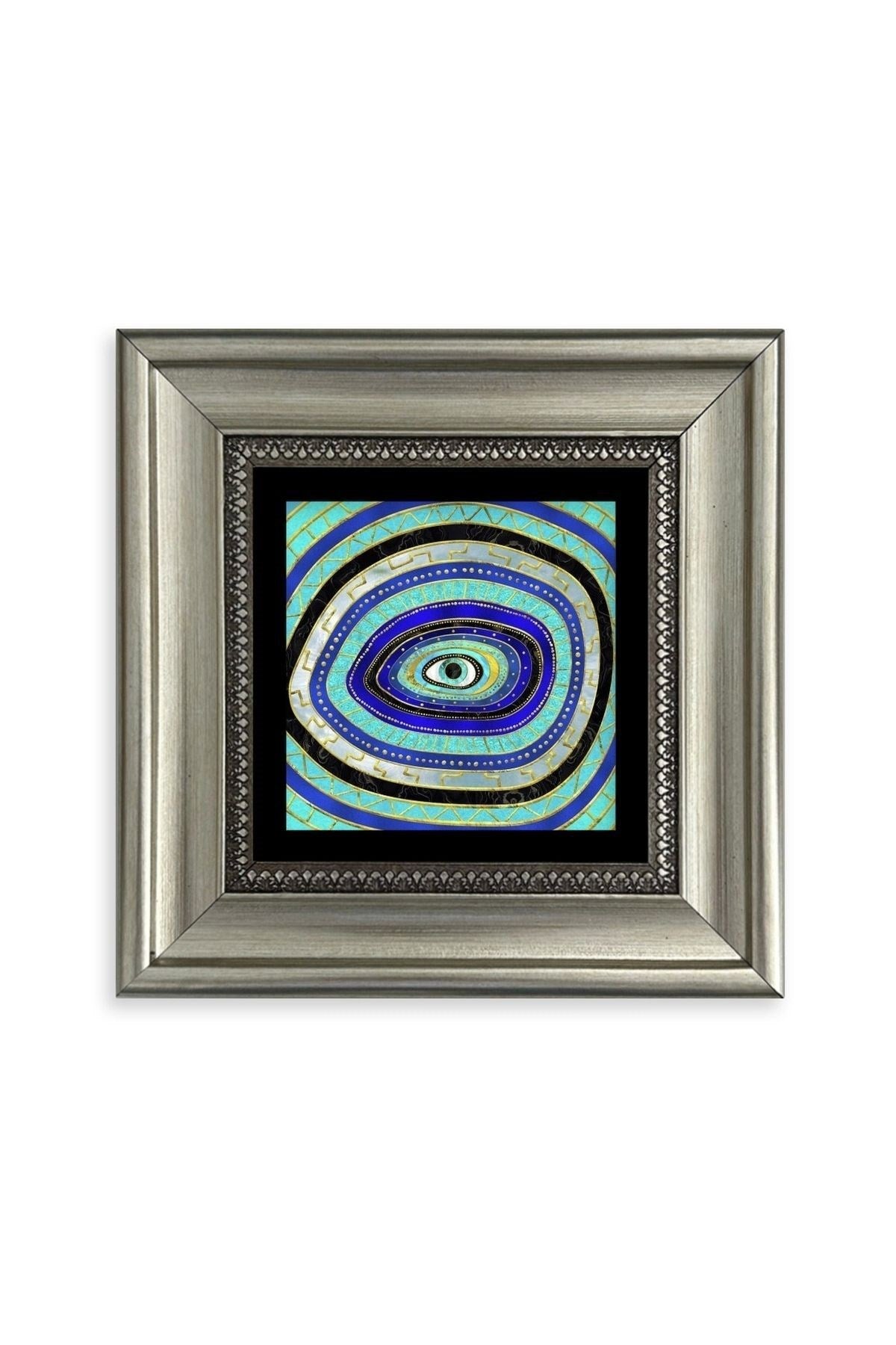 Nazar Boncuğu Çerçeveli Taş Tablo 20 cm