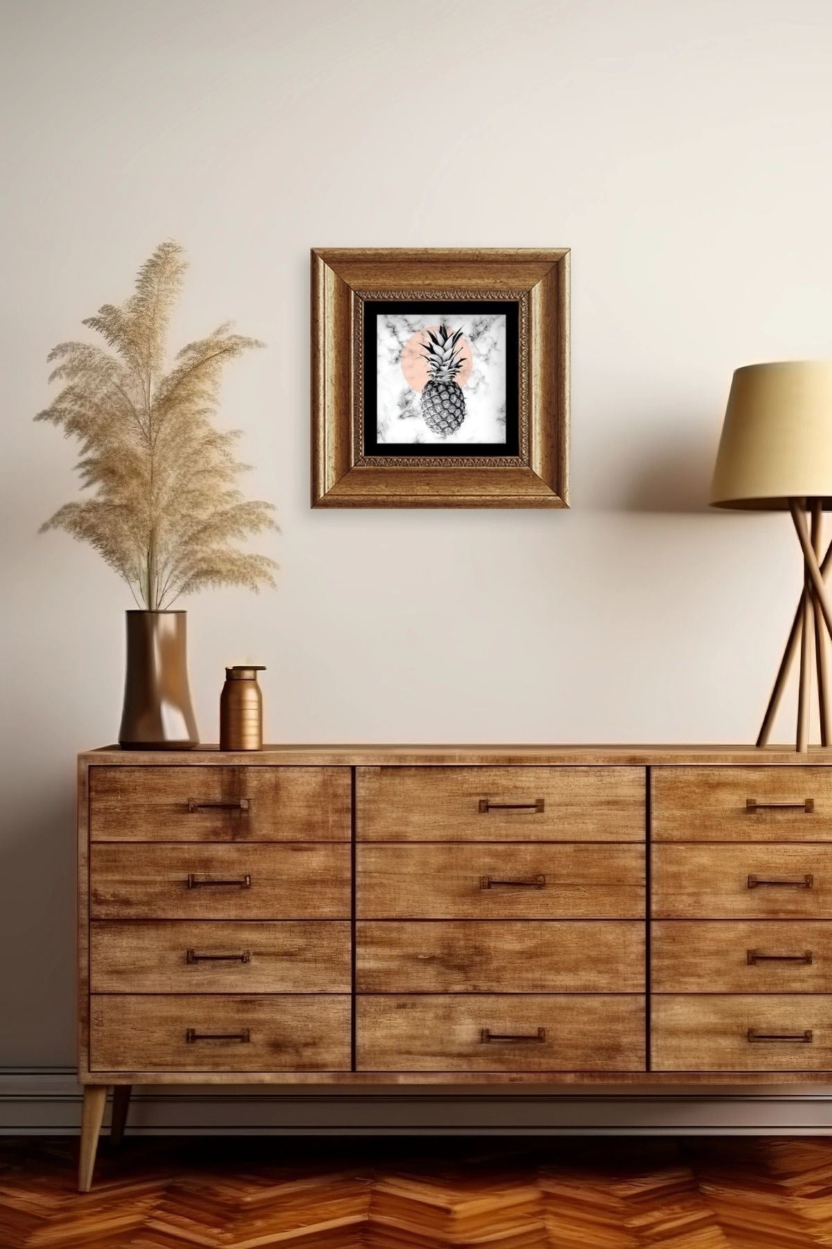 Ananas Çerçeveli Taş Tablo 20 cm