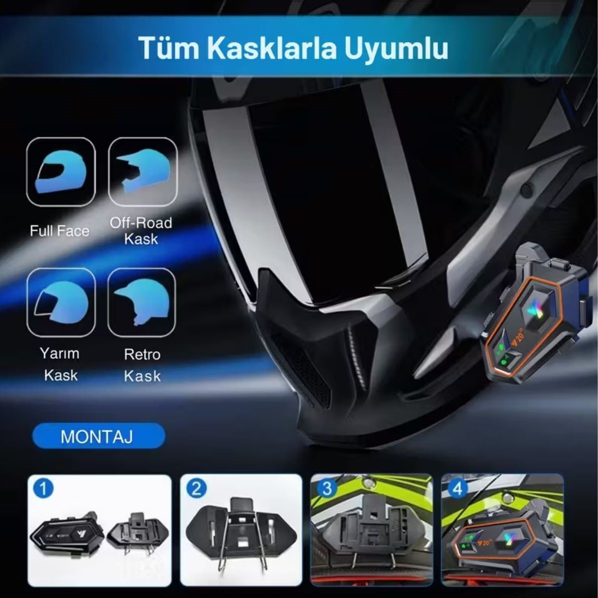BUFFER® Y20 Motorsikletler İçin Kablosuz Bluetooth Kulaklıklı – Suya Dayanıklı, Uzun Ömürlü Batarya, Gürültü Engelleme Özellikli Kask Kulaklığı
