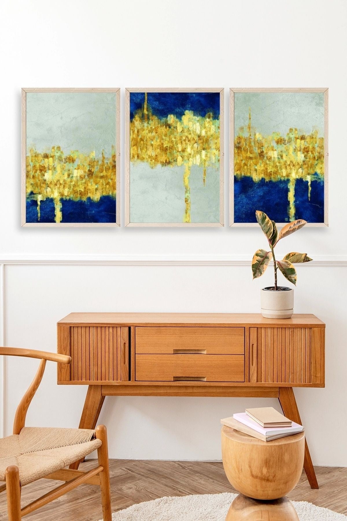 Ünlü Tablolar Üçlü Ahşap Çerçeveli Tablo 50 x 70