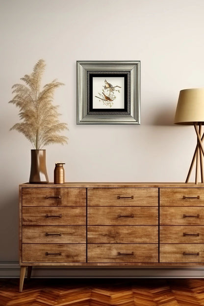 Yabani Dal Serçe Çerçeveli Taş Tablo 20 cm