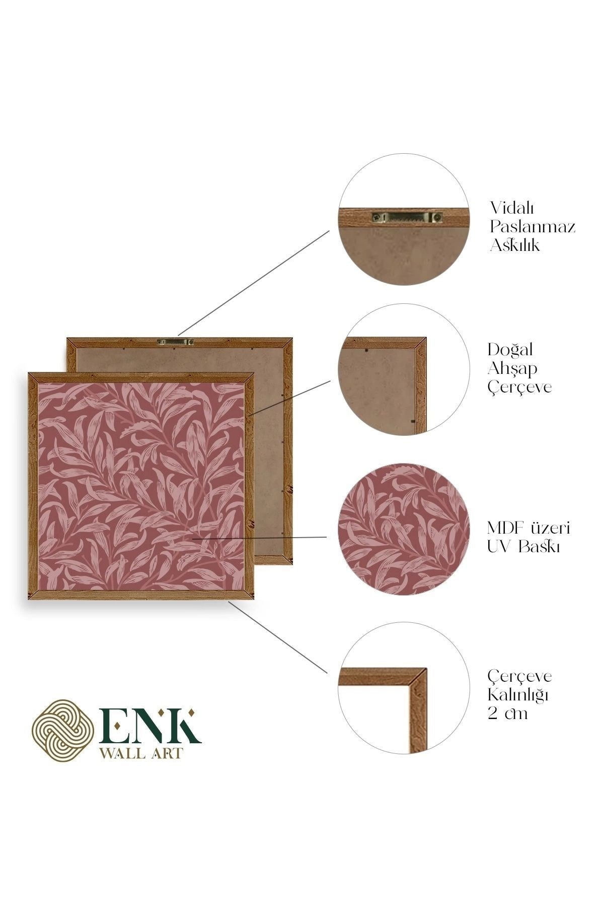 Yaprak Ahşap Çerçeveli Tablo 50 x 50