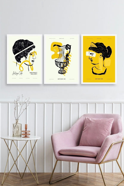 Soyut Üçlü Ahşap Çerçeveli Tablo 40 x 60