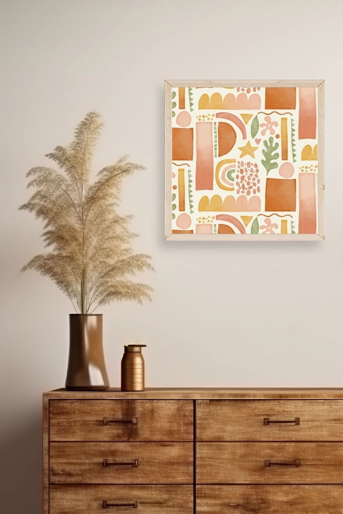 Soyut Ahşap Çerçeveli Tablo 50 x 50